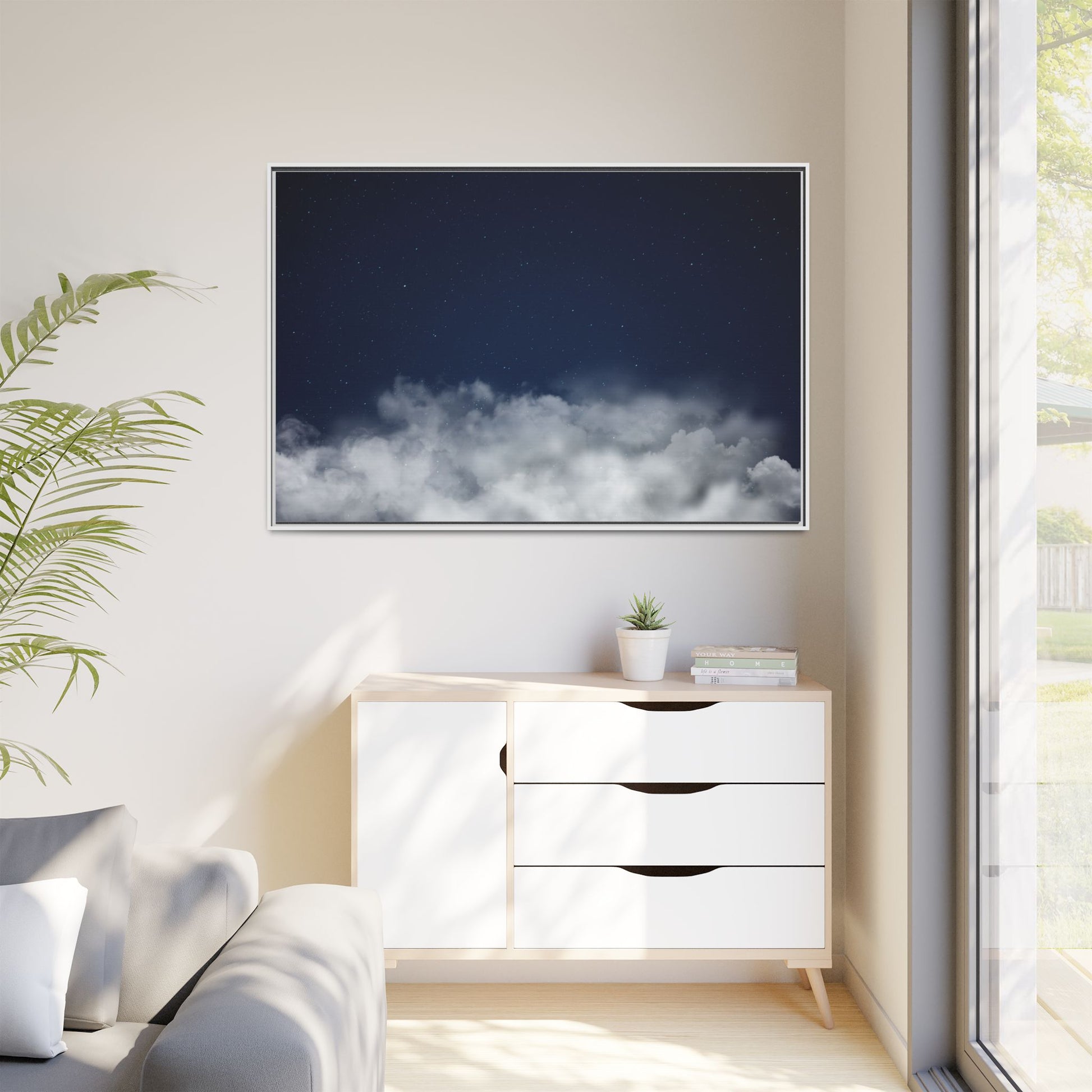 Night Sky Clouds Matte Canvas Framed | Starry Wall Art - TRV