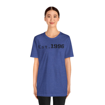 Unisex Jersey Tee - 'Est. 1996' Graphic Shirt, Birthday Gift, Casual Wear, Vintage Style, Retro Fashion, Gift for Him/Her - TRV