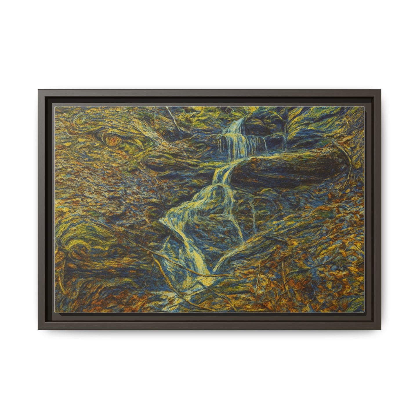 Van Gogh Style Framed Matte Canvas Art Print - Nature-Inspired Wall Decor, Abstract Waterfall Artwork, Home Office Decoration - TRV