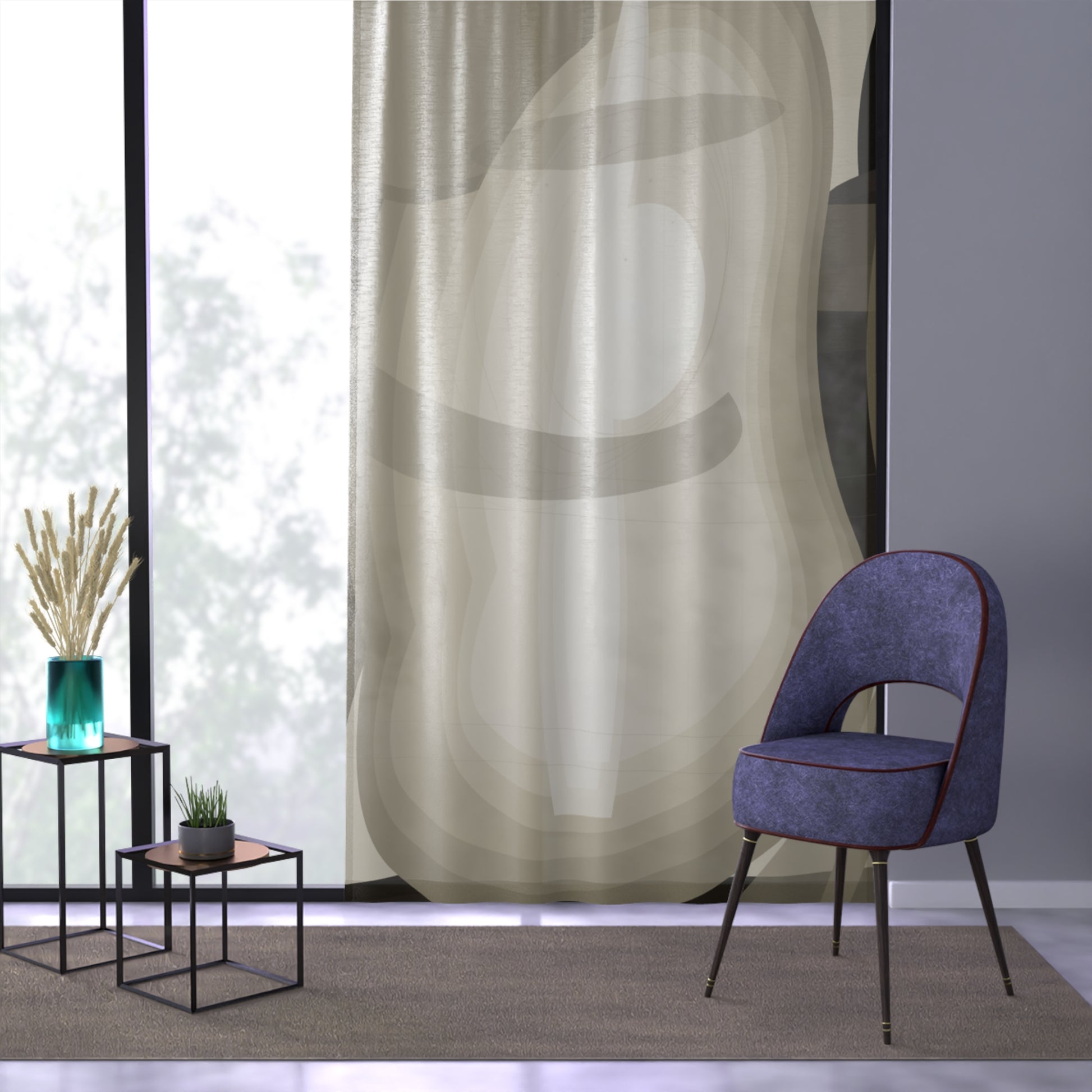 Abstract neutral swirl window curtain featuring a modern geometric sheer panel for stylish home decor.