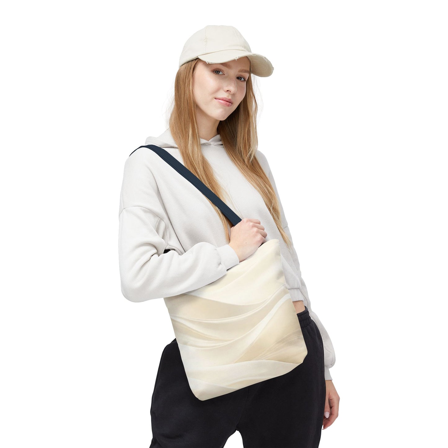 Cream Abstract Waves Tote Bag | Neutral Swirl Pattern