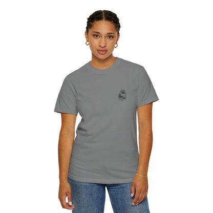 Cozy Cat on Books T-Shirt | Reading Tea Stack Illustration