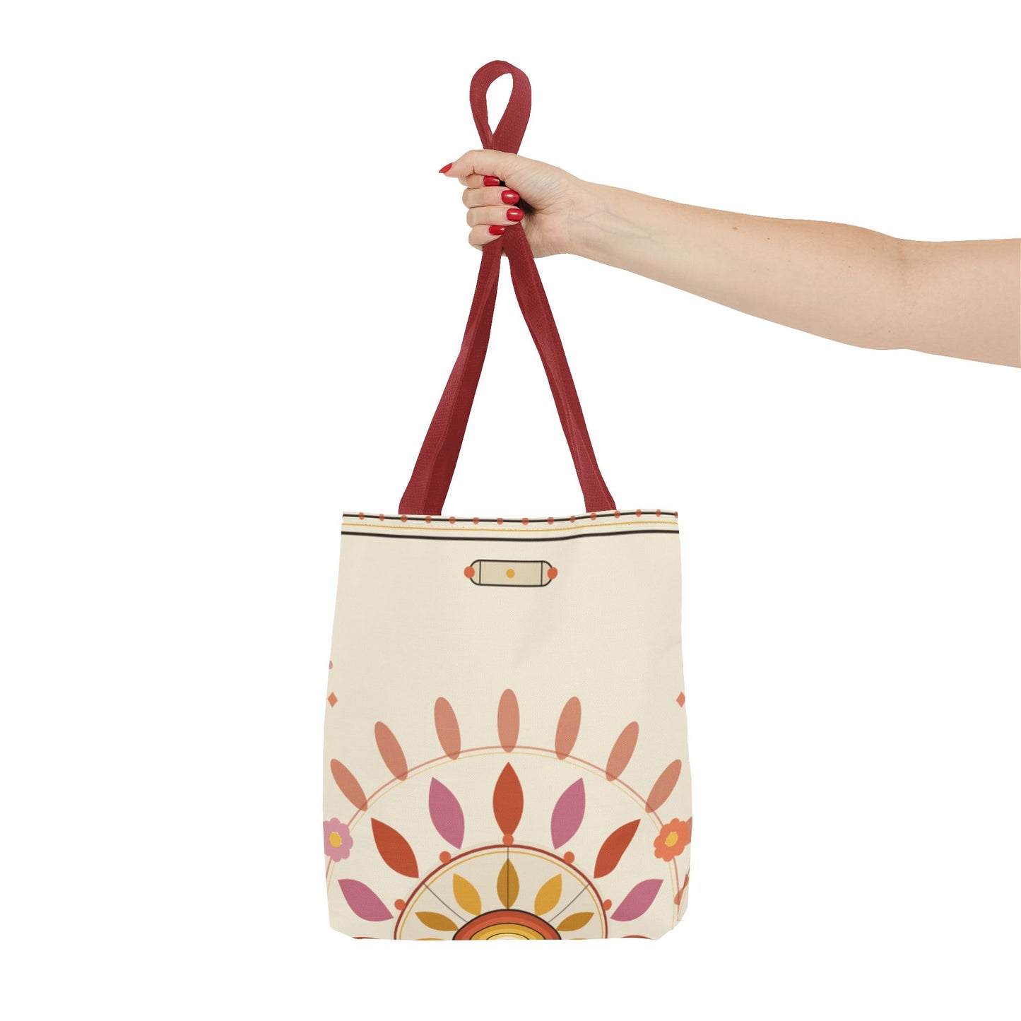 Boho Floral Mandala Tote Bag | Pastel Sunburst Pattern