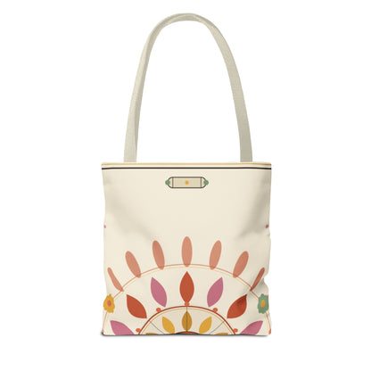 Boho Floral Mandala Tote Bag | Pastel Sunburst Pattern