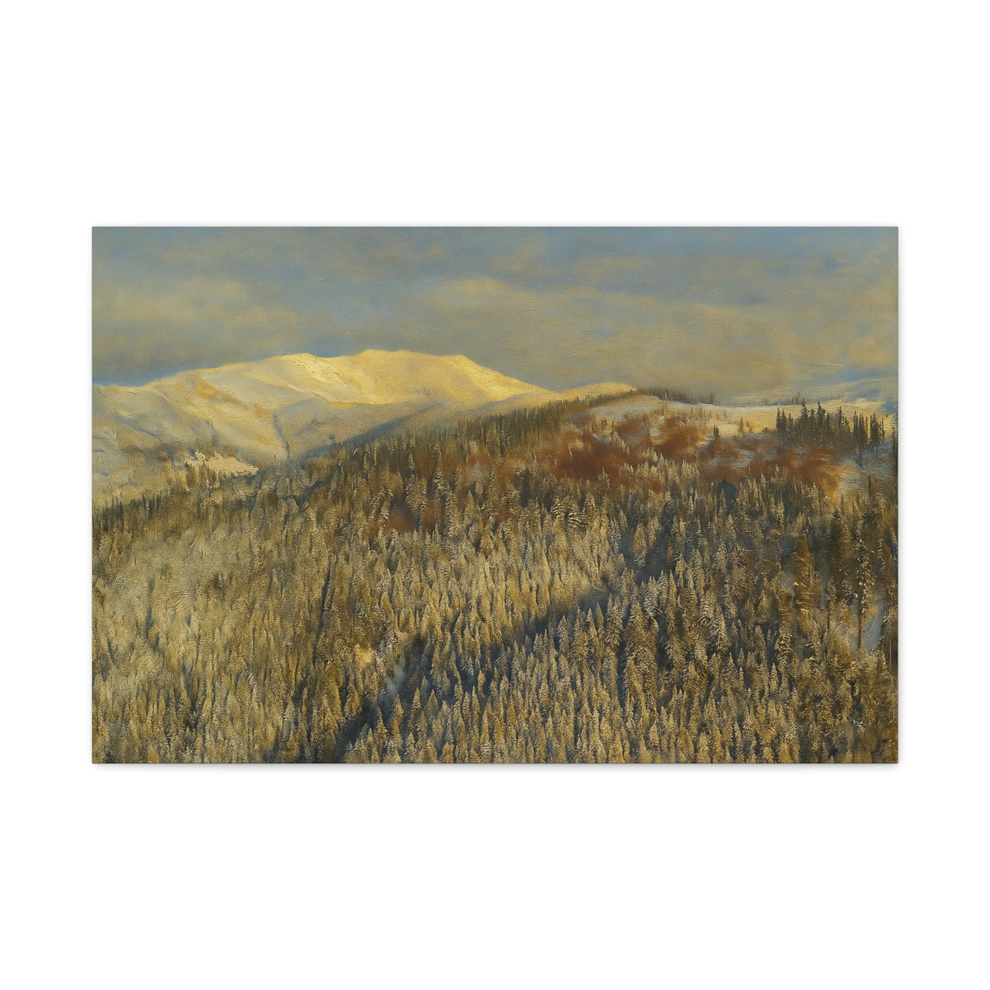 Mountain Serenity Stretched Canvas Art, Winter Landscape Wall Decor, Nature Print for Home, Gift for Nature Lovers, Cozy Interior Accent