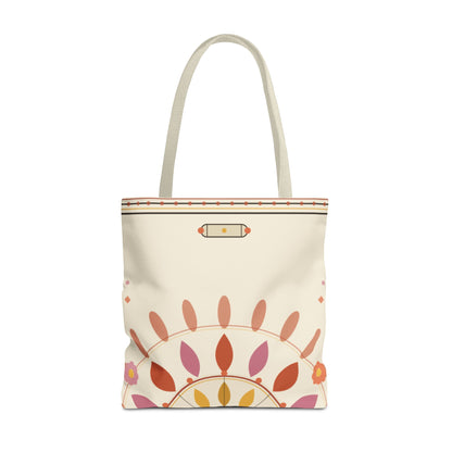 Boho Floral Mandala Tote Bag | Pastel Sunburst Pattern