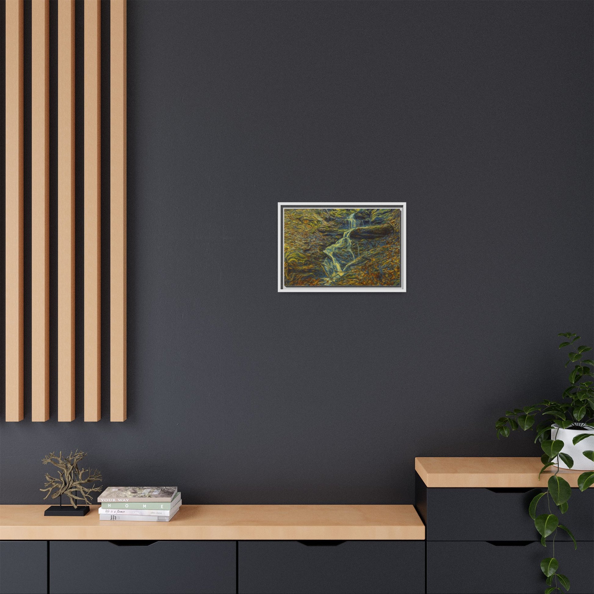 Van Gogh Style Framed Matte Canvas Art Print - Nature-Inspired Wall Decor, Abstract Waterfall Artwork, Home Office Decoration - TRV