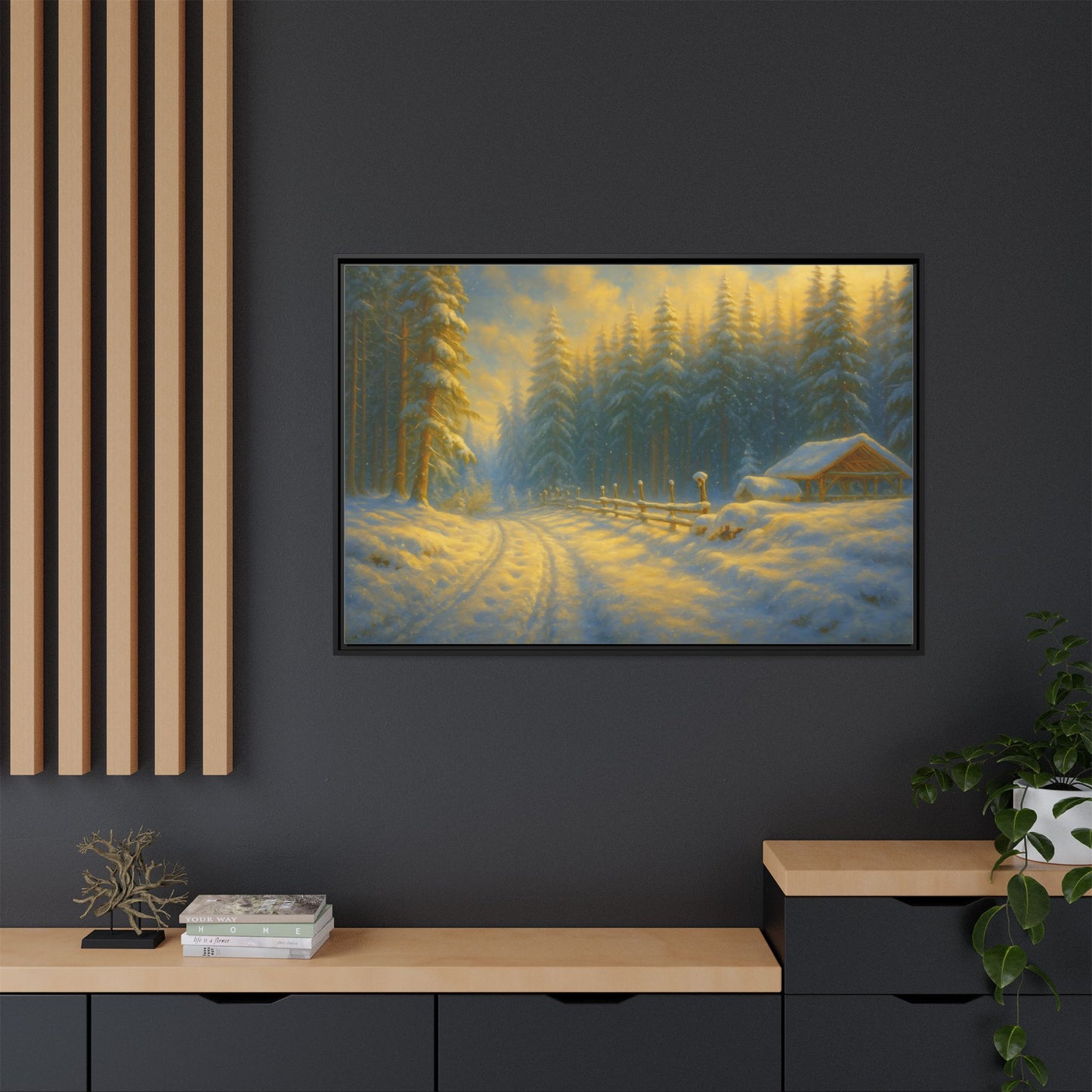 Wall Art Print, Winter Cabin Decor, Nature Scene, Holiday Gift, Cabin Vibes, Christmas Decoration, Matte Canvas, Framed - TRV