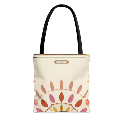 Boho Floral Mandala Tote Bag | Pastel Sunburst Pattern