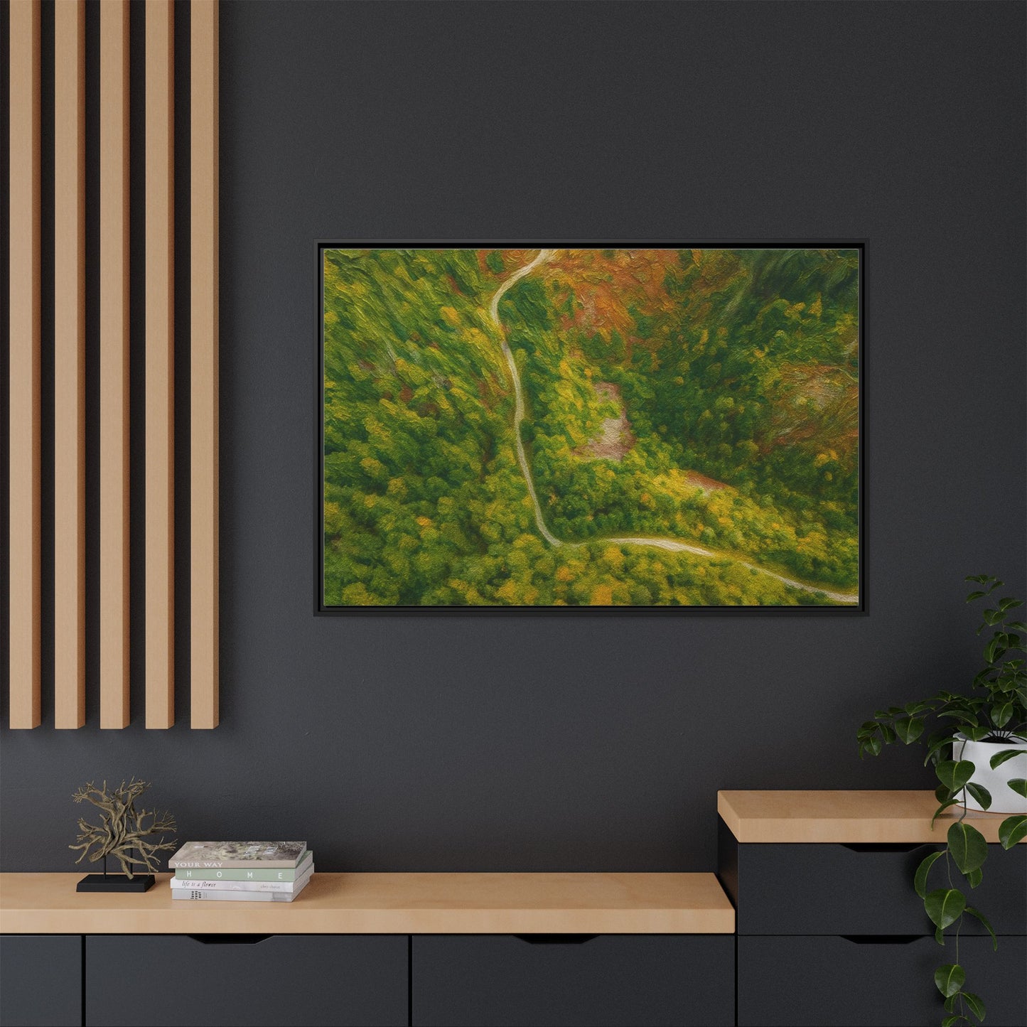 Framed Nature Canvas Art Print, Vibrant Forest Wall Decor, Abstract Landscape Artwork, Home Decoration, Gift for Nature Lovers - TRV