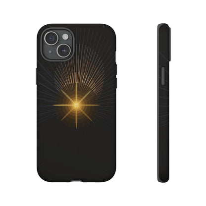 Tough Cases - Radiant Star Phone Case, Protective Black Shockproof Cover with Golden Light Design