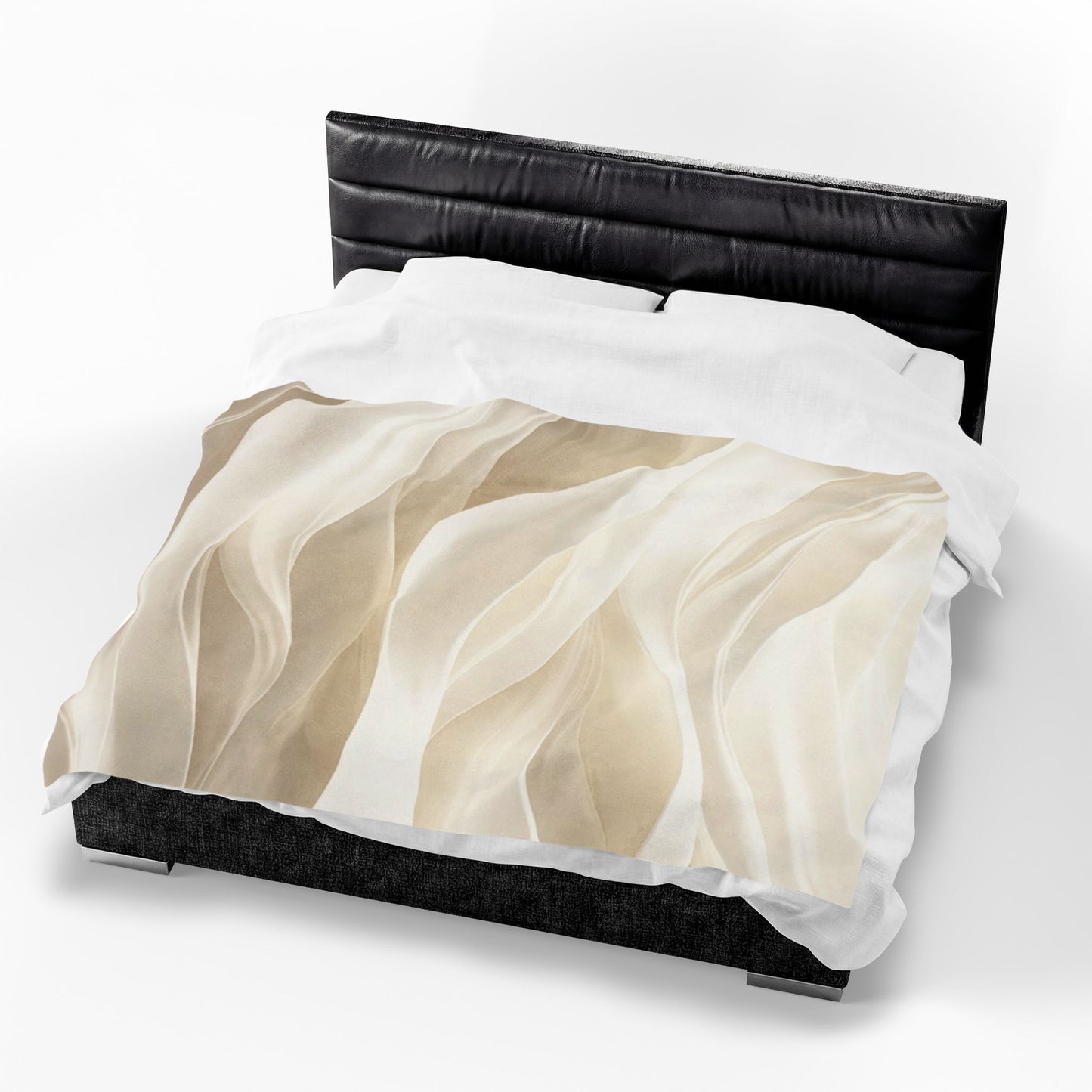 Neutral Abstract Waves Velveteen Plush Blanket | Beige Swirl Pattern