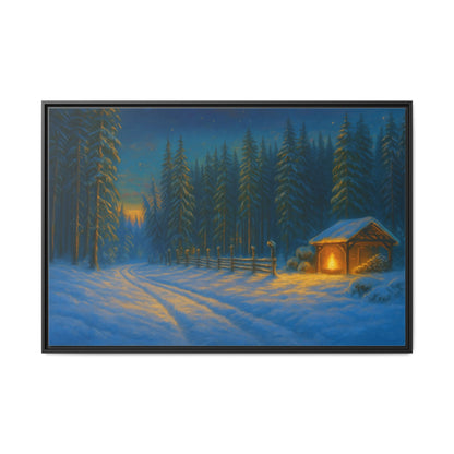Framed Winter Landscape Canvas, Cozy Cabin Art, Christmas Decor, Winter Home Decor, Holiday Gift, Wall Art - TRV