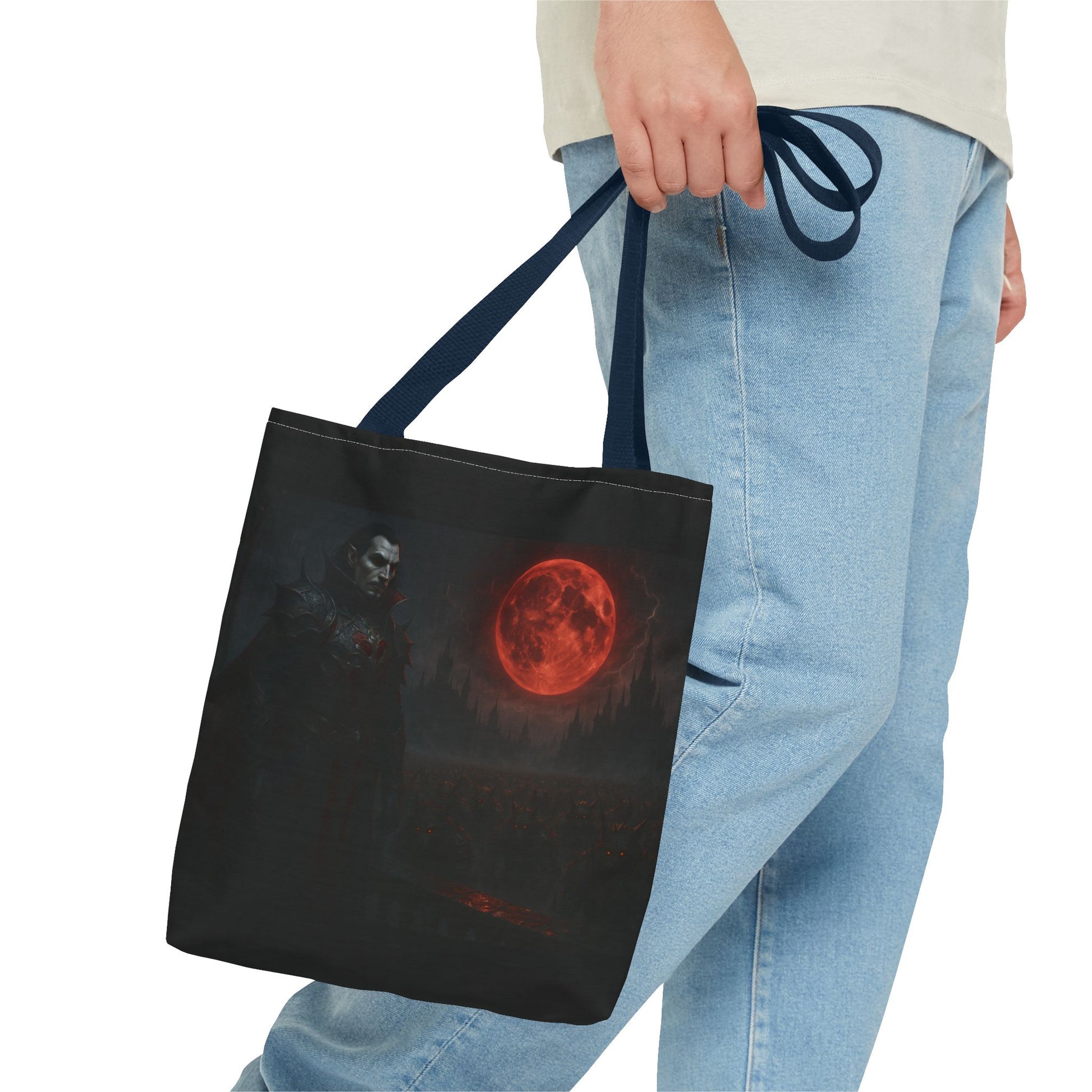 Gothic Tote Bag: Dark Moonlit Night Scene With Dracula, Vampire Art, Halloween Accessory, Gothic Gift, Boho Style - TRV