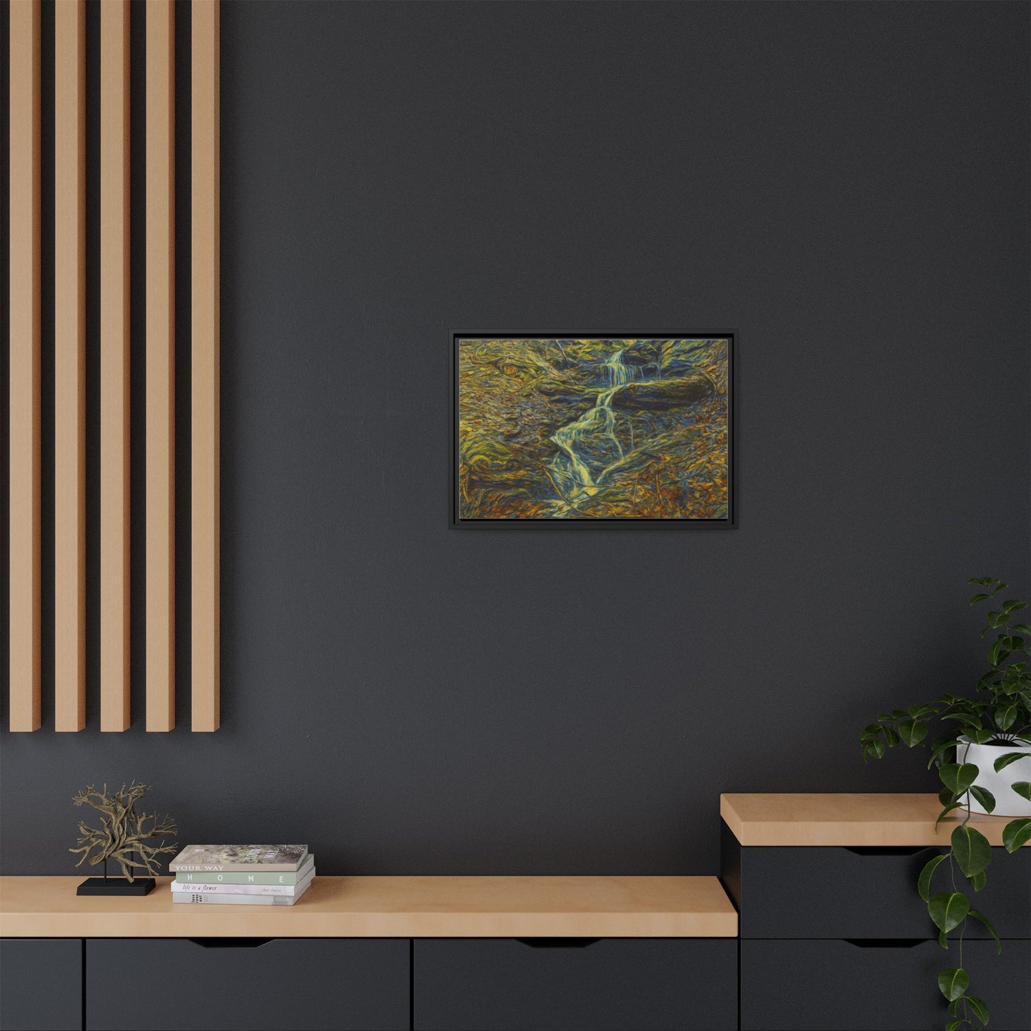 Van Gogh Style Framed Matte Canvas Art Print - Nature-Inspired Wall Decor, Abstract Waterfall Artwork, Home Office Decoration - TRV