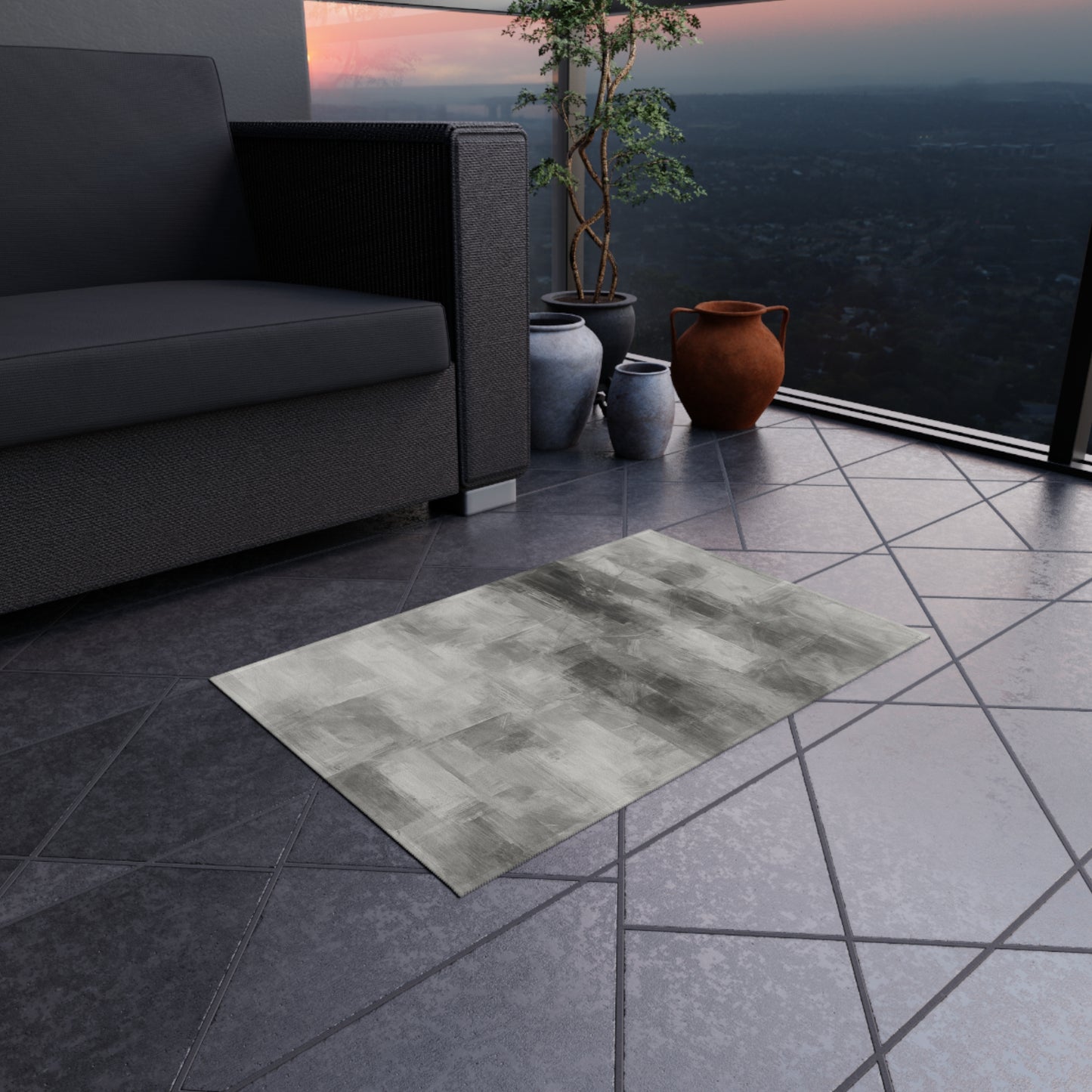Stylish Outdoor Rug - Modern Patio Decor, Quality Grey Area Mat for Decks, Garden, Beach Blanket, Durable Outdoor Flooring - TRV