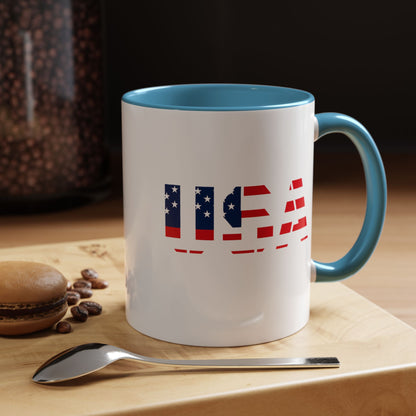 USA Flag Accent Coffee Mug — Patriotic 11/15oz Ceramic Coffee Cup