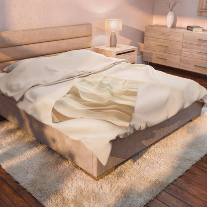 Neutral Abstract Waves Velveteen Plush Blanket | Beige Swirl Pattern