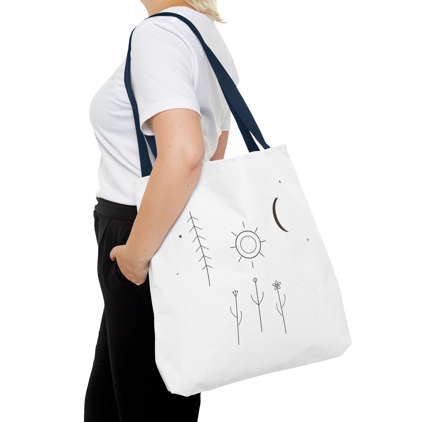 Minimal Moon and Sun Botanical Tote | Celestial Line Art Bag