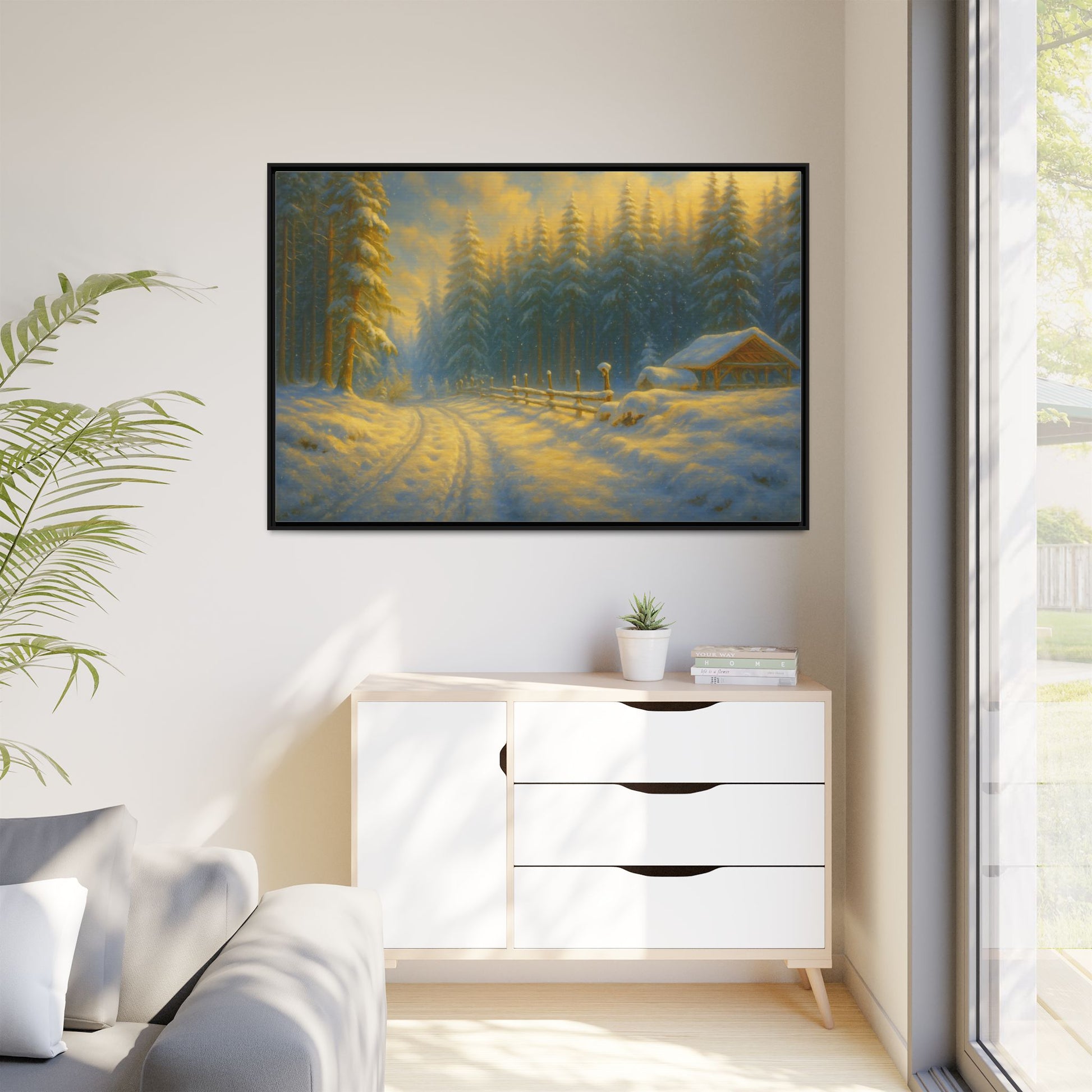 Wall Art Print, Winter Cabin Decor, Nature Scene, Holiday Gift, Cabin Vibes, Christmas Decoration, Matte Canvas, Framed - TRV