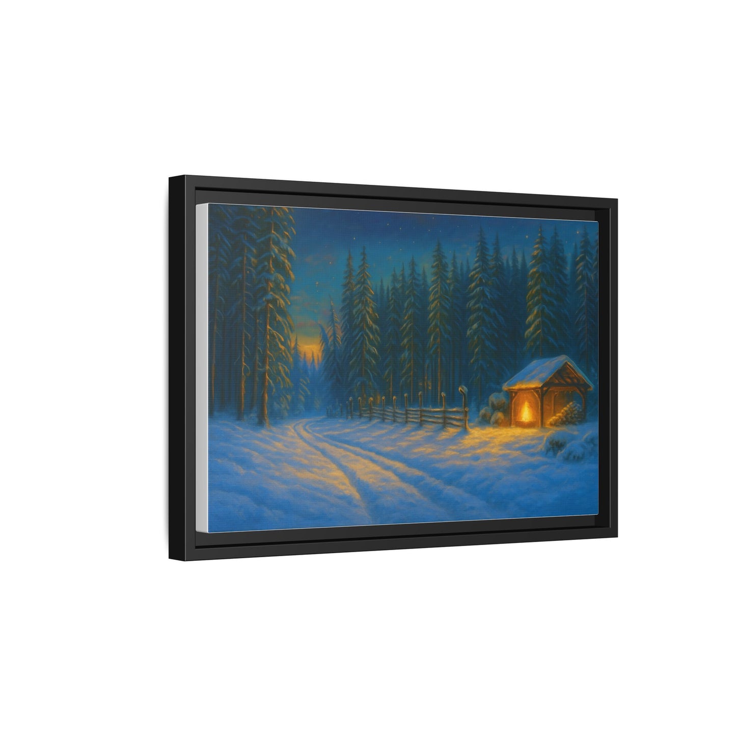 Framed Winter Landscape Canvas, Cozy Cabin Art, Christmas Decor, Winter Home Decor, Holiday Gift, Wall Art - TRV