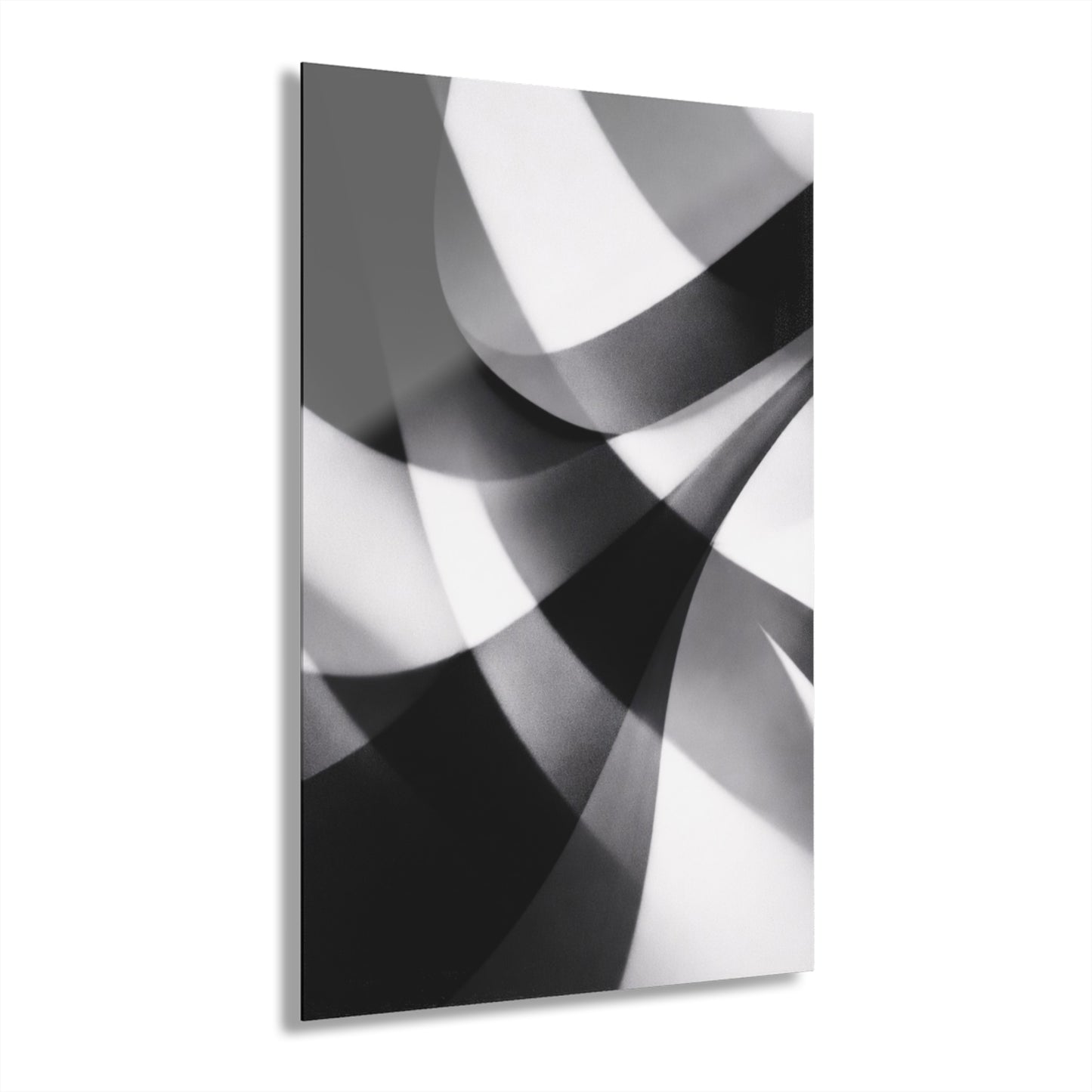 Abstract black and white geometric acrylic print wall art with French cleat hanging for modern home decor.