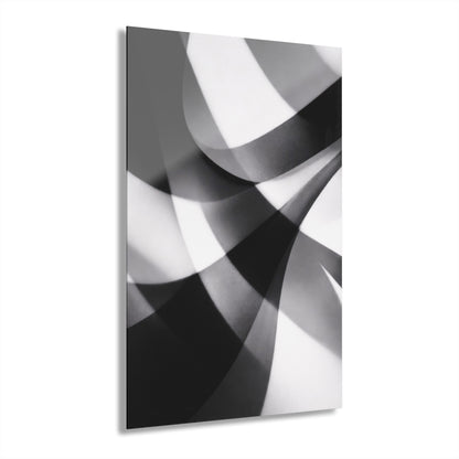 Abstract black and white geometric acrylic print wall art with French cleat hanging for modern home decor.