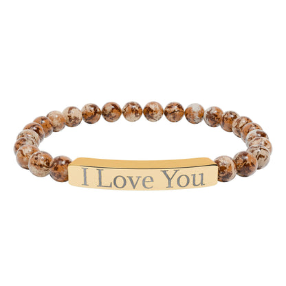 I Love You engraved stone stretch bracelet | Natural stone beaded bracelet - TRV