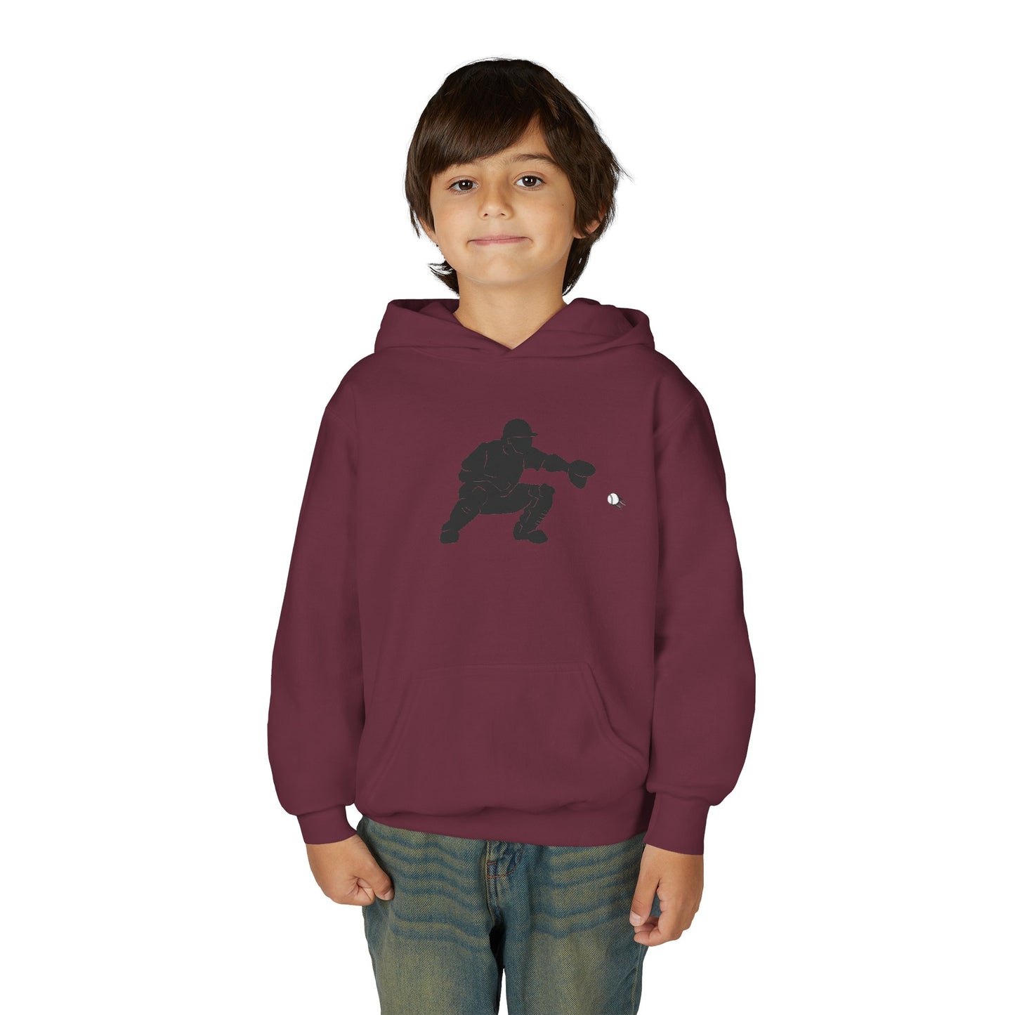 Youth Baseball Catcher Hoodie, Sporty Sweatshirt for Kids, Perfect Gift for Young Athletes, Team Spirit Gear, Sports Event Apparel