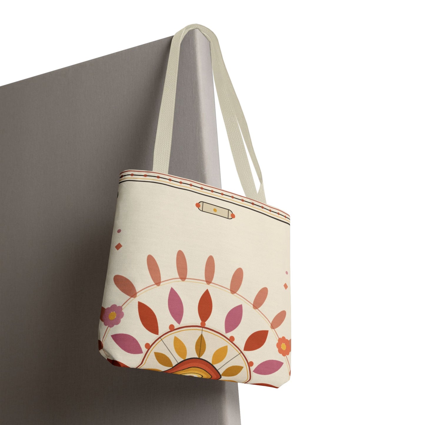 Boho Floral Mandala Tote Bag | Pastel Sunburst Pattern
