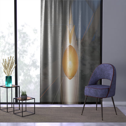 Abstract golden orb window curtain with modern geometric sheer panel, decorative home decor for stylish window treatments.