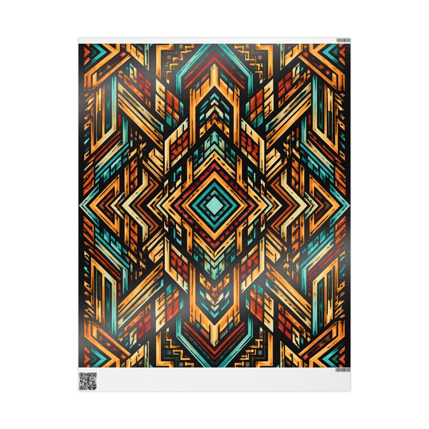 Geometric Boho Wrapping Paper Roll — Teal & Burnt Orange Tribal Pattern