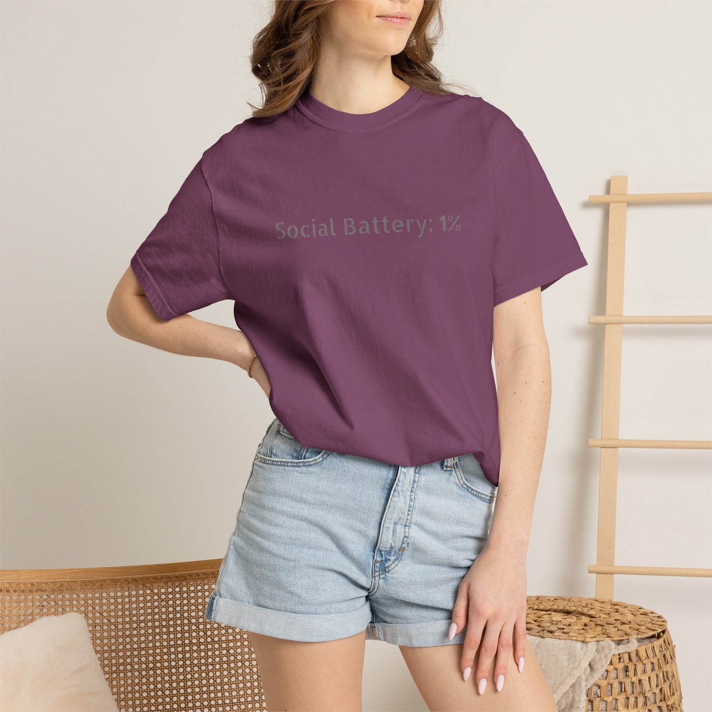 Social Battery 1% T-shirt | Introvert Funny Text Tee