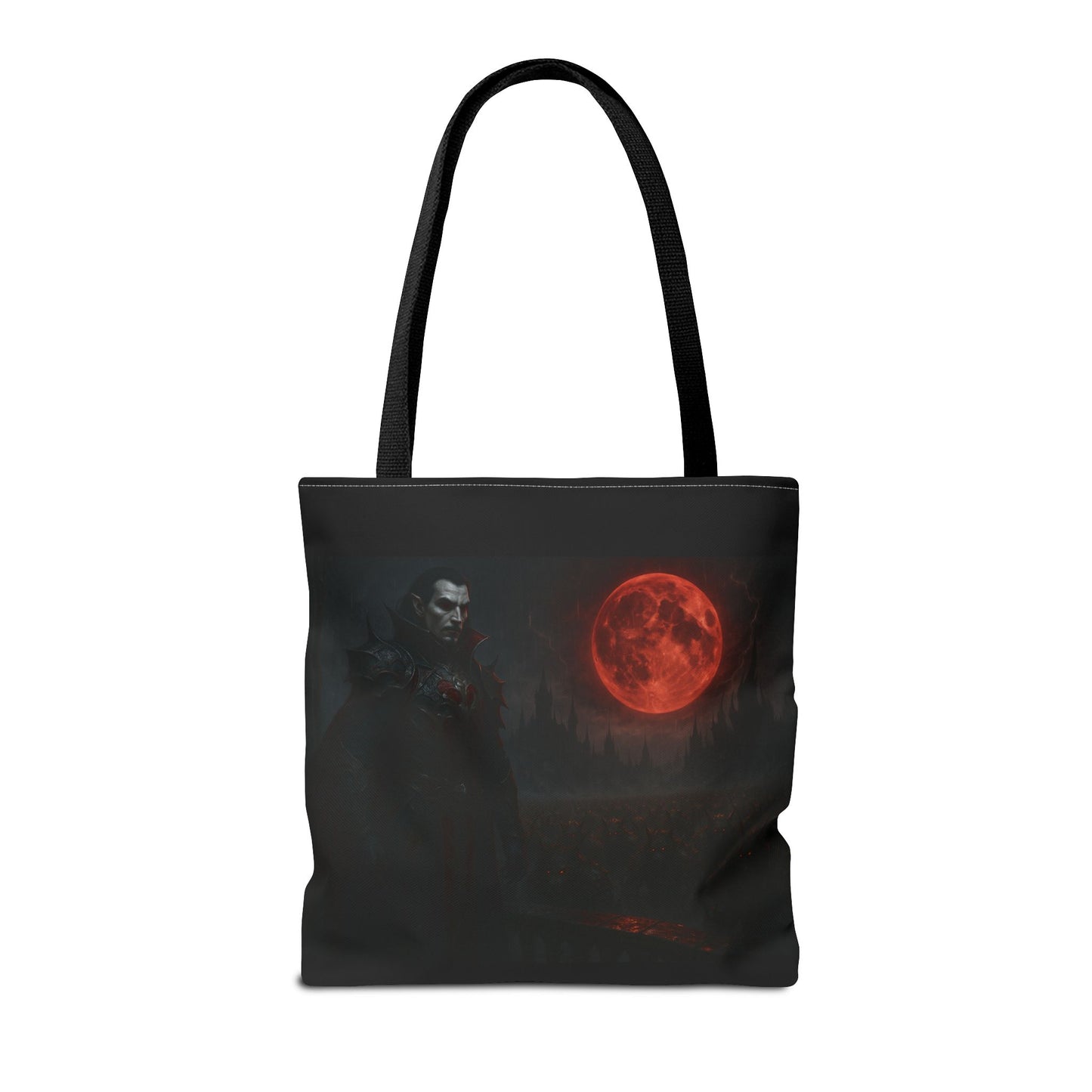 Gothic Tote Bag: Dark Moonlit Night Scene With Dracula, Vampire Art, Halloween Accessory, Gothic Gift, Boho Style - TRV