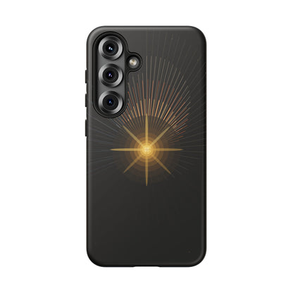 Tough Cases - Radiant Star Phone Case, Protective Black Shockproof Cover with Golden Light Design