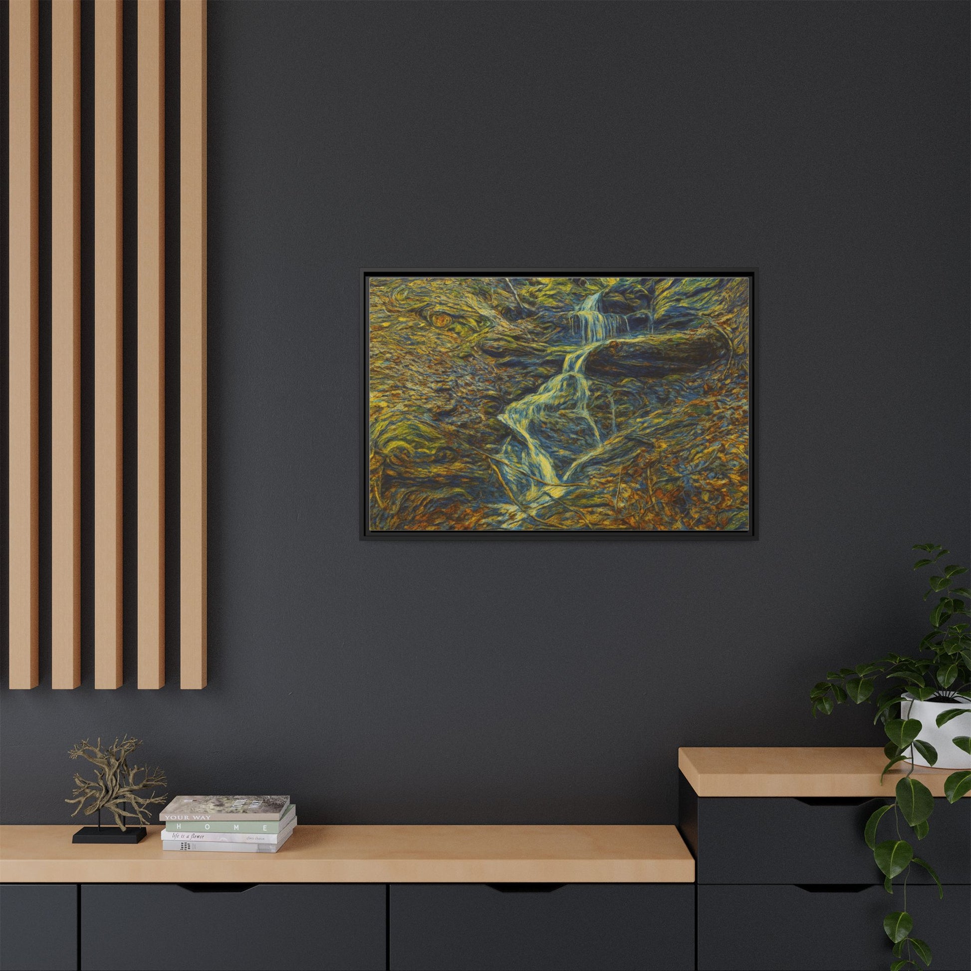 Van Gogh Style Framed Matte Canvas Art Print - Nature-Inspired Wall Decor, Abstract Waterfall Artwork, Home Office Decoration - TRV