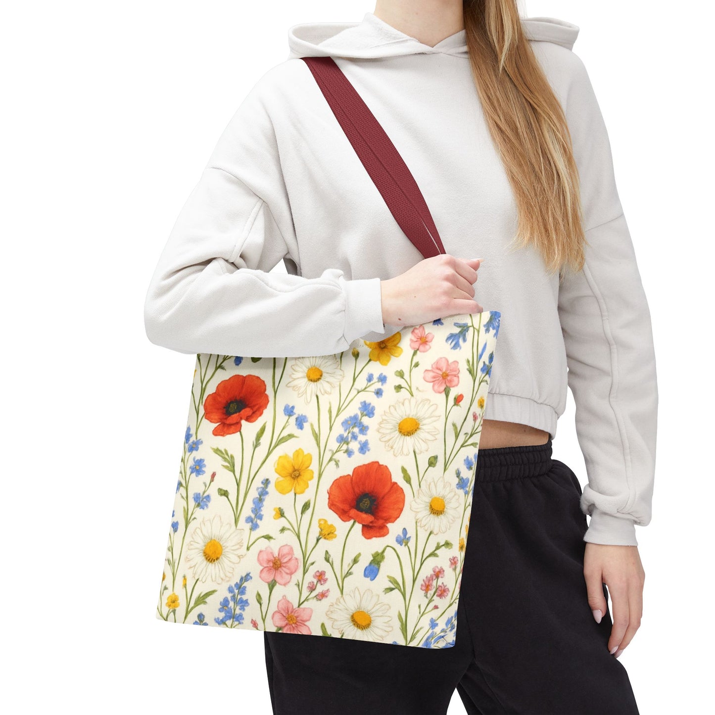 Wildflower Poppy Print Tote Bag | Floral All-Over Pattern