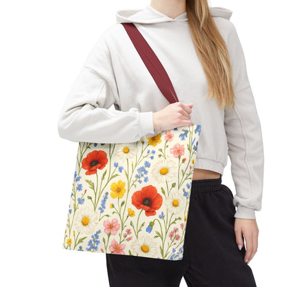Wildflower Poppy Print Tote Bag | Floral All-Over Pattern