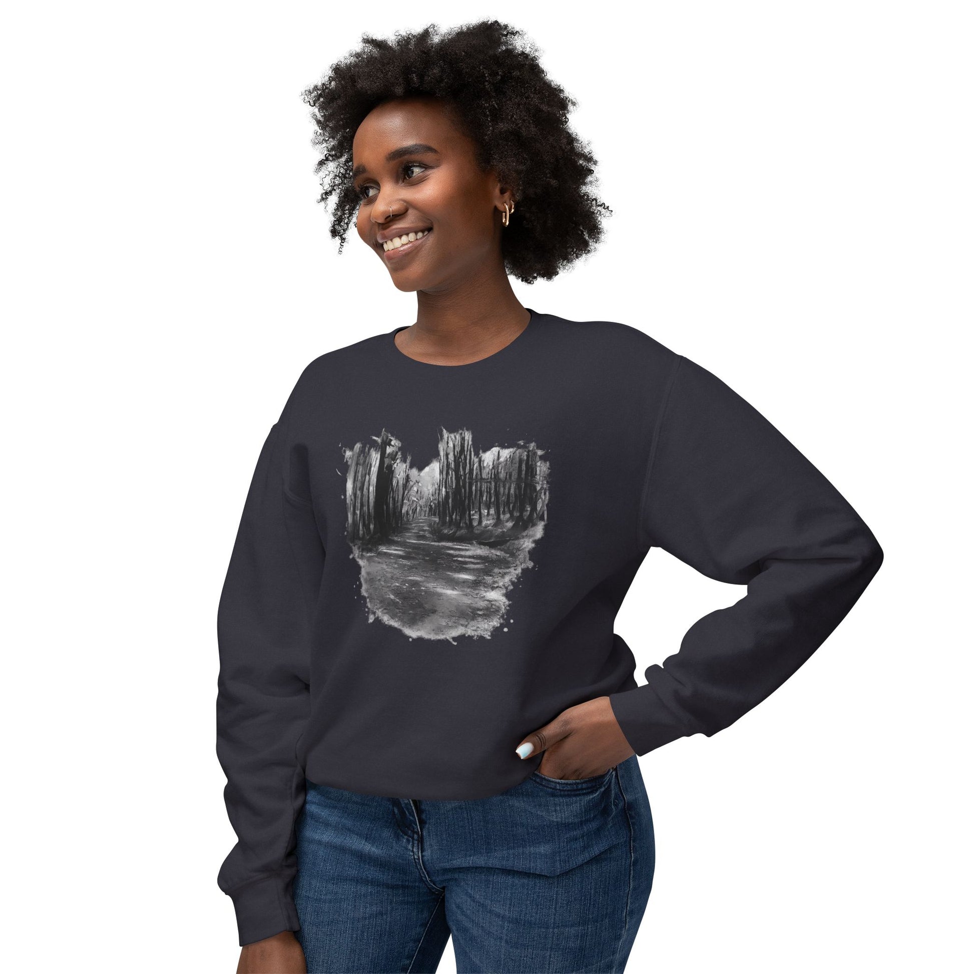 Scenic Minimalist Crewneck Sweatshirt - Cozy Art Tee for Nature Lovers, Gift for Her, Layering Essential, Perfect for Fall, Everyday Wear - TRV