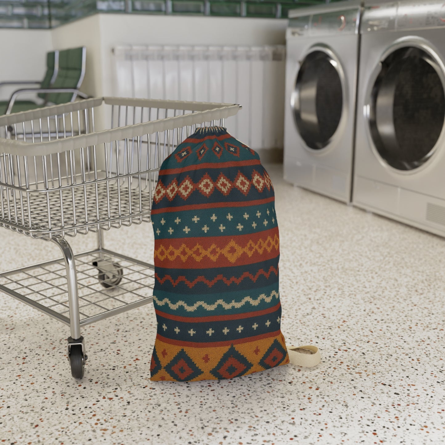 Southwestern Aztec Pattern Laundry Bag | Boho Geometric Drawstring Pouch - TRV