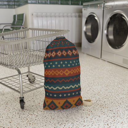 Southwestern Aztec Pattern Laundry Bag | Boho Geometric Drawstring Pouch - TRV