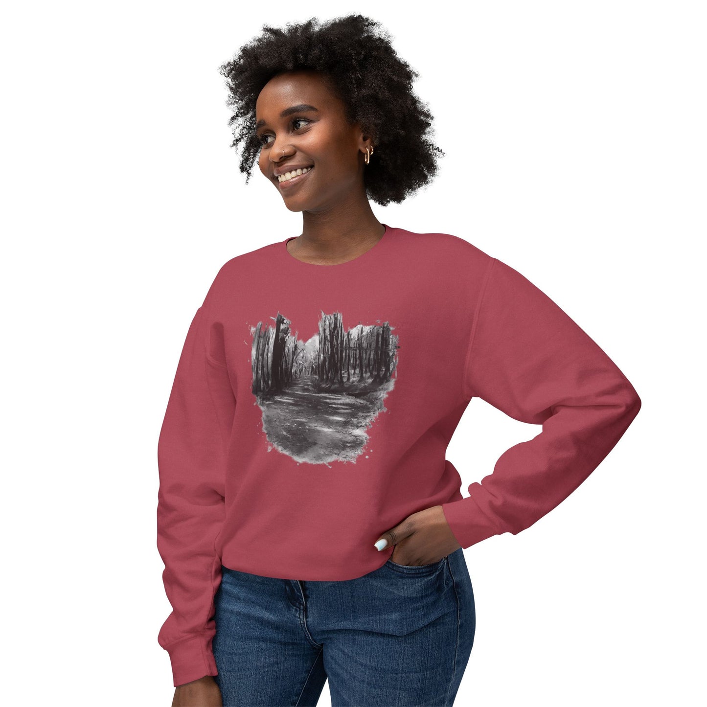 Scenic Minimalist Crewneck Sweatshirt - Cozy Art Tee for Nature Lovers, Gift for Her, Layering Essential, Perfect for Fall, Everyday Wear - TRV