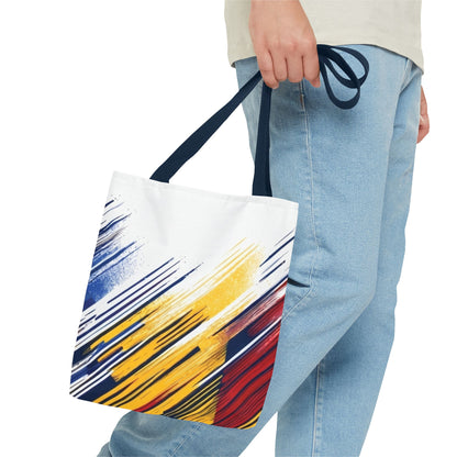 Abstract Brushstroke Tote Bag - Bold Red, Yellow & Blue All-Over Print
