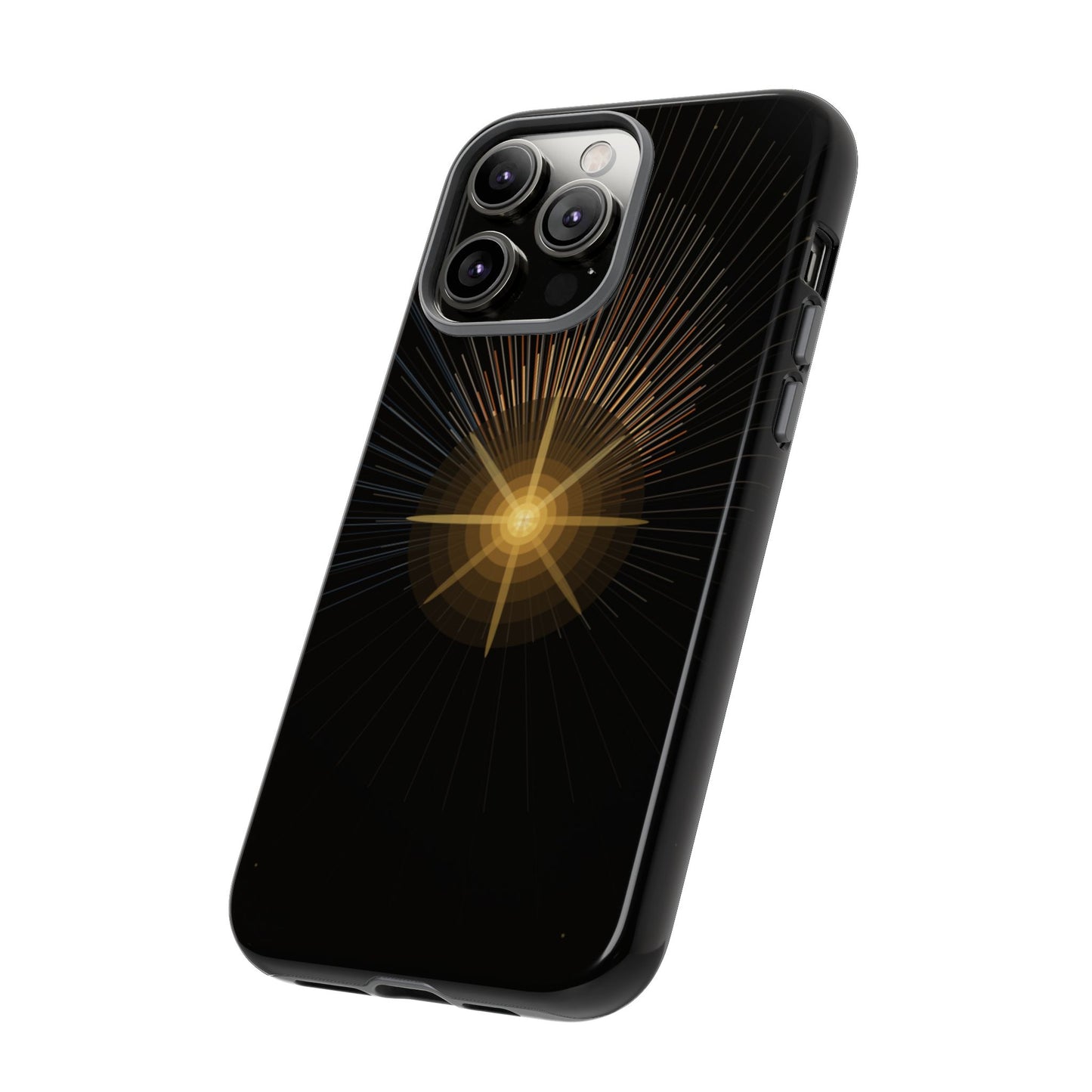 Tough Cases - Radiant Star Phone Case, Protective Black Shockproof Cover with Golden Light Design