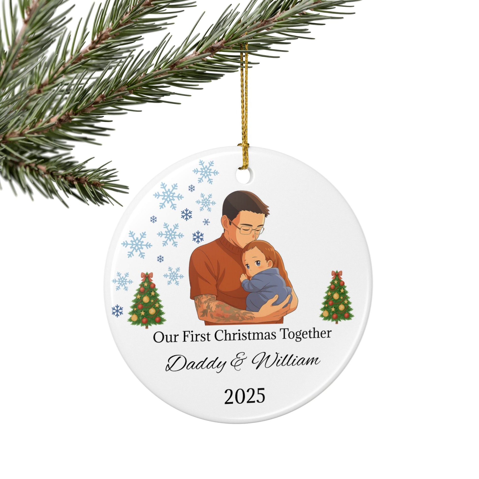 Daddy and Baby Personalized Ceramic Ornaments, Our First Christmas Together | 2025 Keepsake Gift, Holiday Decor, Tree Decoration, Family - TRV