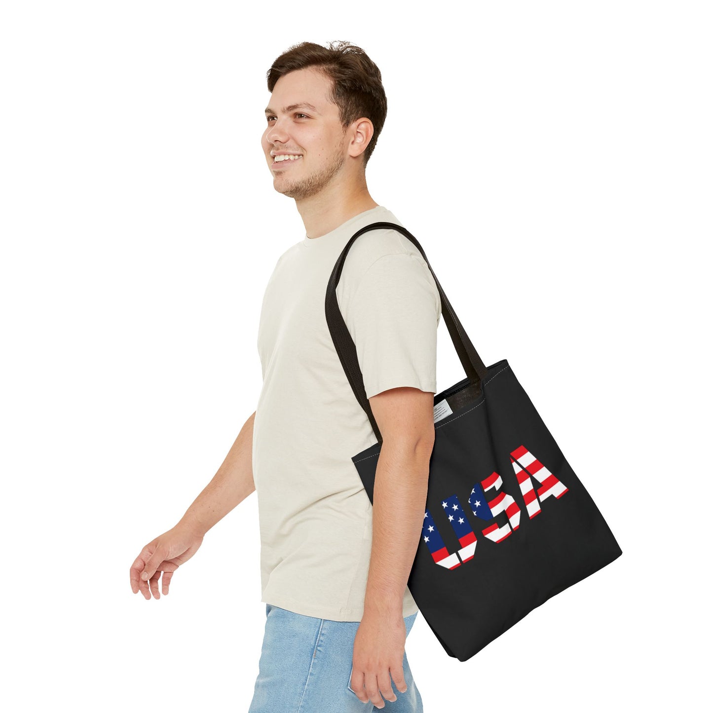 Patriotic USA Print Tote Bag, Reusable Shopping Bag, 4th of July Gift, Summer Carryall, American Flag Style - TRV