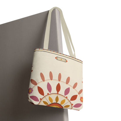 Boho Floral Mandala Tote Bag | Pastel Sunburst Pattern