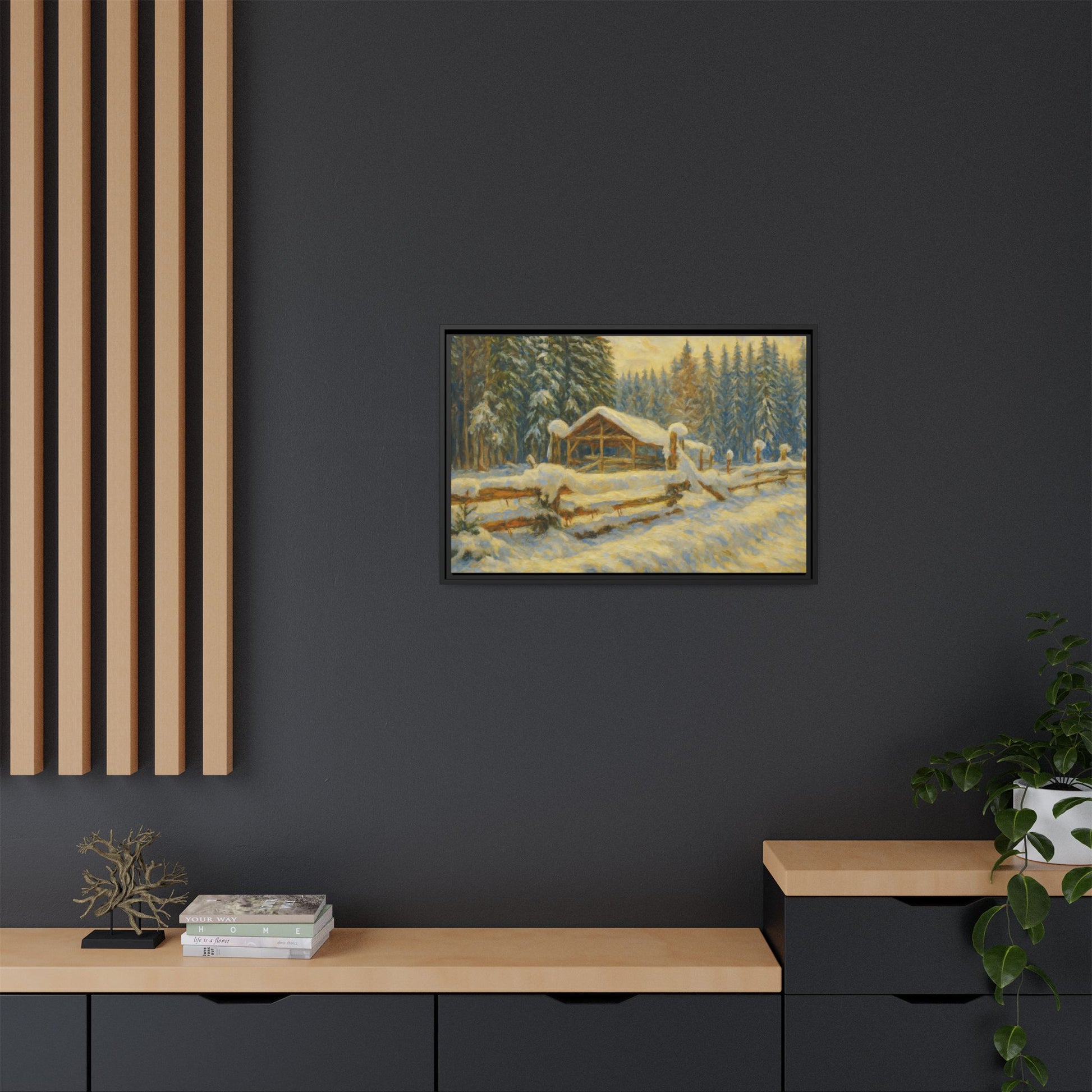 Winter Landscape Framed Canvas Art | Cozy Home Decor | Wall Art for Living Room, Bedroom, Holiday Gift, Rustic Vibes, Art Print - TRV