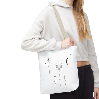 Minimal Moon and Sun Botanical Tote | Celestial Line Art Bag