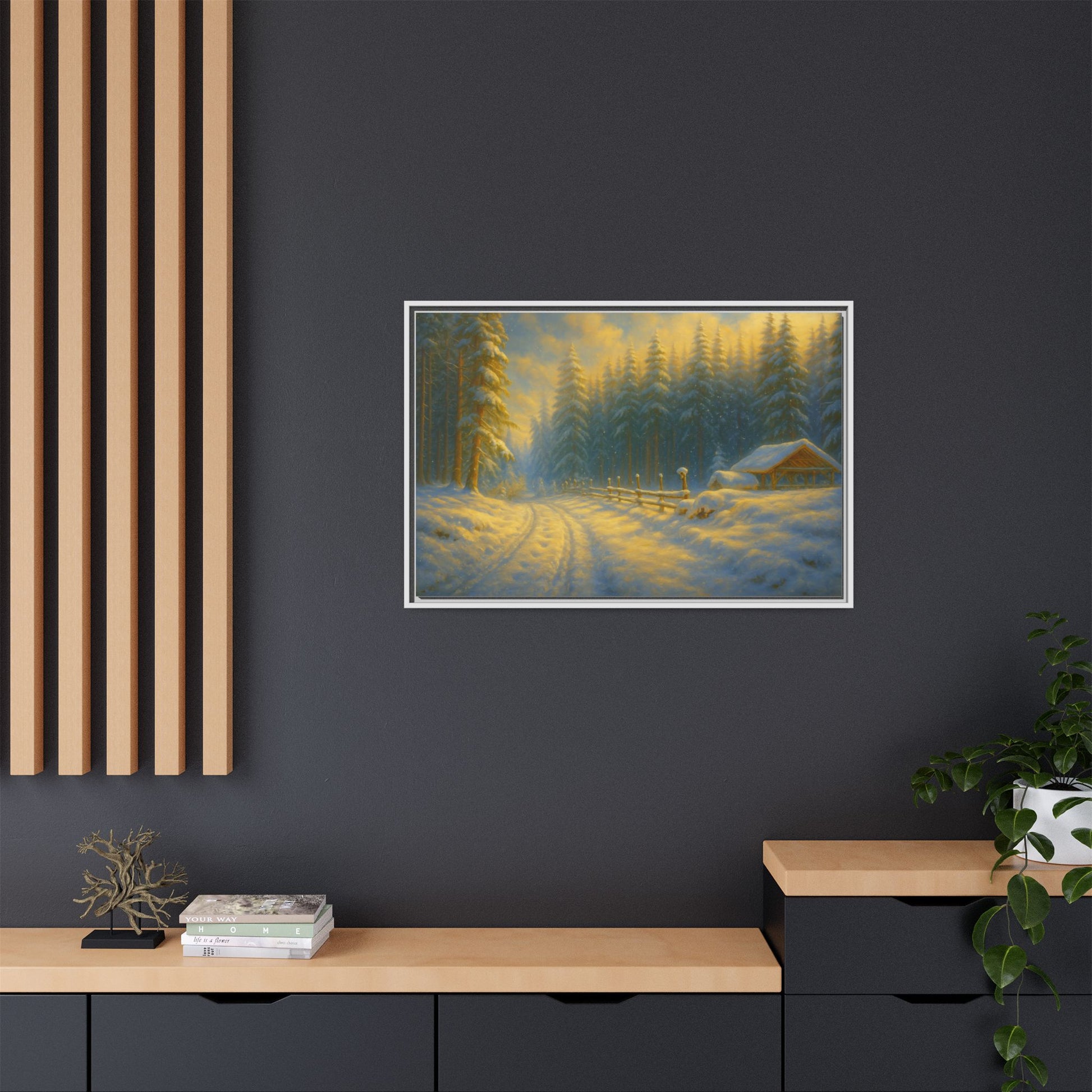 Wall Art Print, Winter Cabin Decor, Nature Scene, Holiday Gift, Cabin Vibes, Christmas Decoration, Matte Canvas, Framed - TRV